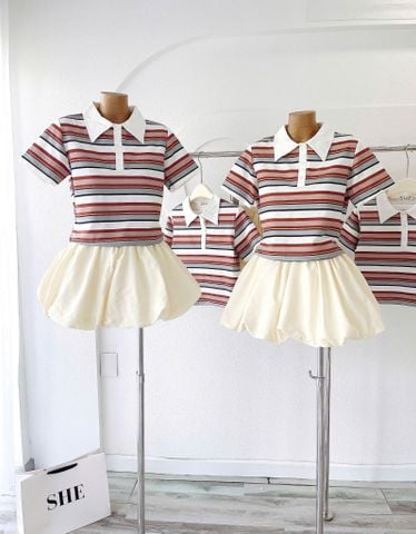 Sét áo thun sọc phối chân váy bí