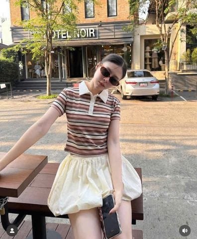 Sét áo thun sọc phối chân váy bí