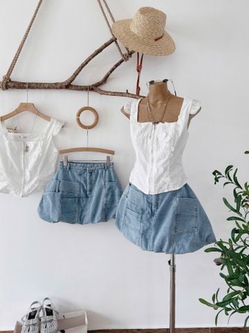 SÉT ÁO XÔ TRẮNG HOA 3D + CV JEAN BÍ