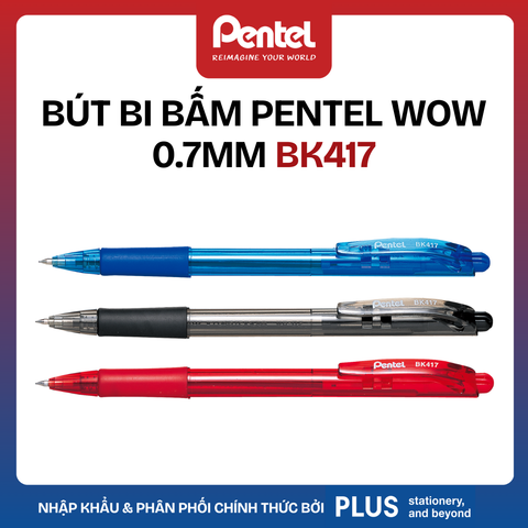 Bút Bi Pentel 0.7mm Chính Hãng – Bút Bi Bấm – Thay Ruột BKS7E – Mực Đen/Xanh/Đỏ