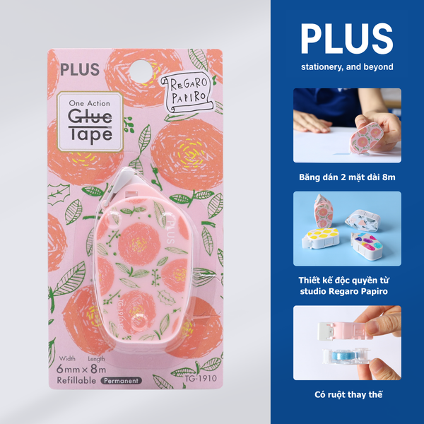 Băng dán hai mặt One Action Regaro Papiro – 8m, thay ruột nhanh, thiết kế giới hạn từ Nhật Bản