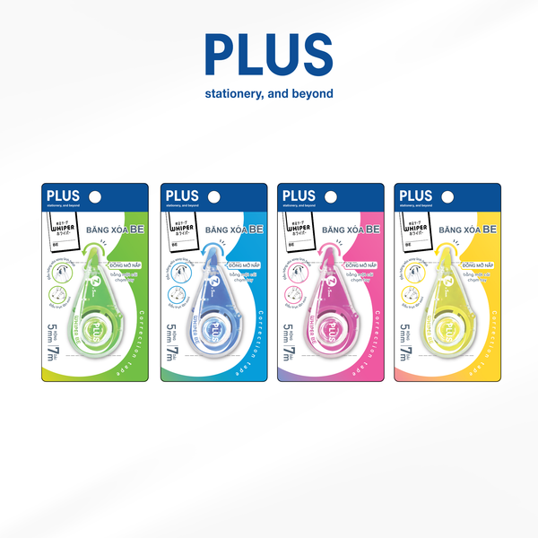 Băng xóa BE Happy Colour 2025 – 4 màu tươi sáng, đầu lăn mượt, dài 7m