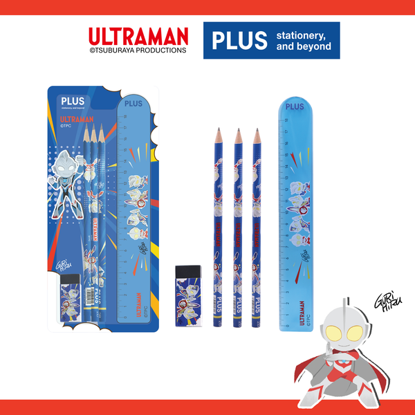Set Ultraman 3 bút chì + gôm + thước – Bản quyền Nhật Bản, thiết kế tiện dụng