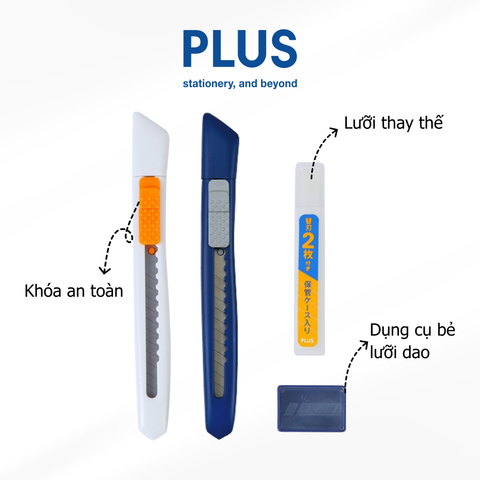 Dao rọc giấy PLUS Size S – An toàn, gọn nhẹ, kèm hộp bẻ & thay lưỡi dao