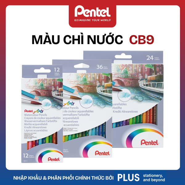 Màu Chì Nước Pentel CB9 – Bộ 12/24/36 Màu | Tô Mịn – Pha Trộn Dễ – Hiệu Ứng Màu Nước