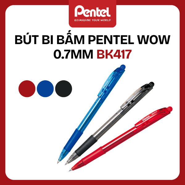 Bút Bi Pentel 0.7mm Chính Hãng – Bút Bi Bấm – Thay Ruột BKS7E – Mực Đen/Xanh/Đỏ