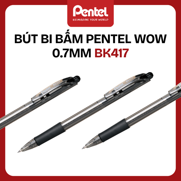 Bút Bi Pentel 0.7mm Chính Hãng – Bút Bi Bấm – Thay Ruột BKS7E – Mực Đen/Xanh/Đỏ