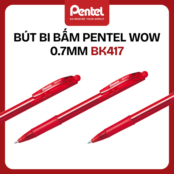 Bút Bi Pentel 0.7mm Chính Hãng – Bút Bi Bấm – Thay Ruột BKS7E – Mực Đen/Xanh/Đỏ