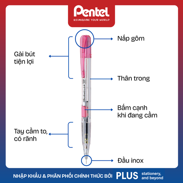 Bút chì kim bấm cạnh - Thân trong - Pentel Techniclick - Ngòi 0.5/0.7mm
