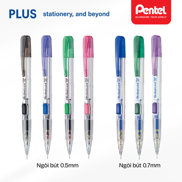 Bút chì kim bấm cạnh - Thân trong - Pentel Techniclick - Ngòi 0.5/0.7mm