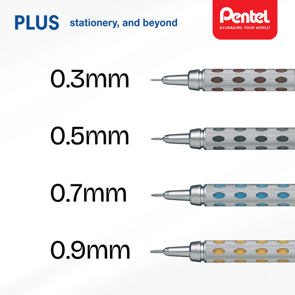 Bút Chì Kim Kỹ Thuật Graphgear 1000 Cao Cấp Pentel – Quai Bấm, Thân Kim Loại, 4 Cỡ Ngòi 0.3–0.5-0.7-0.9mm