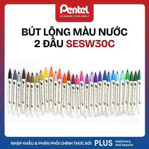 Bút Dạ Màu 2 Đầu Pentel SESW30C – Brush Sign Pen TwinTip | 30 Màu | Viết Thư Pháp & Calligraphy