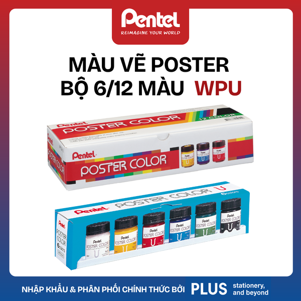 Bộ 6/12 Màu Poster Pentel  – Hàng PENTEL chính hãng, màu mịn khi vẽ, không dễ phai, thích hợp trên mọi vật liệu