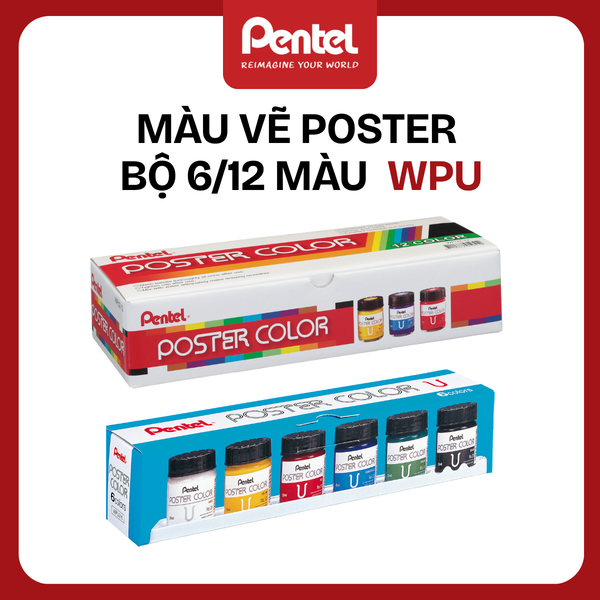 Bộ 6/12 Màu Poster Pentel  – Hàng PENTEL chính hãng, màu mịn khi vẽ, không dễ phai, thích hợp trên mọi vật liệu