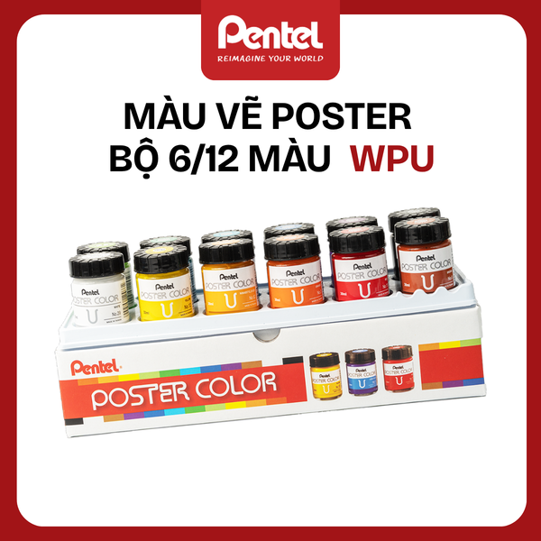 Bộ 6/12 Màu Poster Pentel  – Hàng PENTEL chính hãng, màu mịn khi vẽ, không dễ phai, thích hợp trên mọi vật liệu