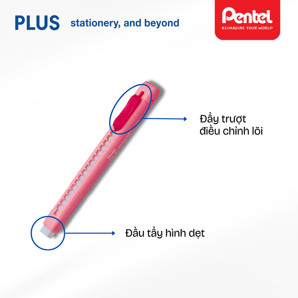 Bút Tẩy Bấm Pentel ZE80 Đầu Dẹt - Gôm Bấm Xóa Chi Tiết Chính Xác