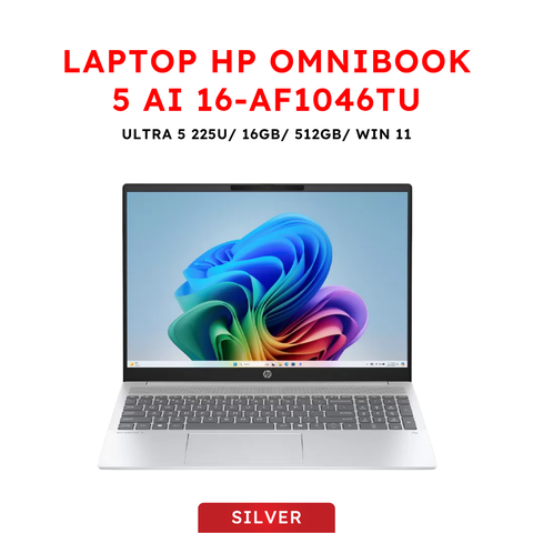 Laptop HP OmniBook 5 AI 16-af1046TU (Core Ultra 5 225U | 16GB | 512GB | Intel Graphic | 16 inch WUXGA | Cảm ứng | Win 11 | Office | Bạc)