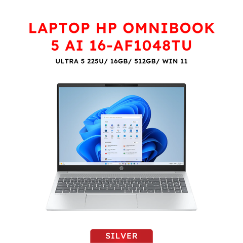Laptop HP OmniBook 5 AI 16-af1048TU (Core Ultra 5 225U | 16GB | 512GB | Intel Graphic | 16 inch WUXGA | Win 11 | Office | Bạc)