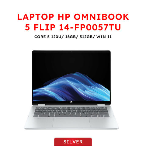 Laptop HP OmniBook 5 Flip 14-fp0057TU (Intel Core 5 120U | 16GD5 | 512GSSD | 14.0_WUXGA IPS 300n Cảm ứng | WL/BT | W11SL | Bạc)