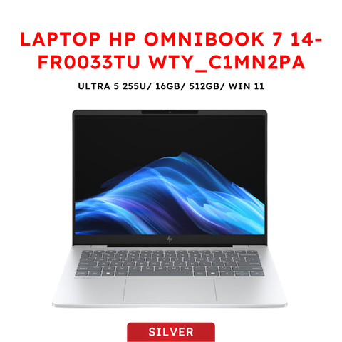 Laptop HP OmniBook 7 14-fr0033TU WTY_C1MN2PA (Intel Core Ultra 5 225U | 14 inch 2K IPS | 16GB | 512GB | Win 11 | Office | Bạc)