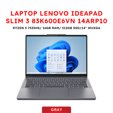 Laptop Lenovo IdeaPad Slim 3 83K600E6VN 14ARP10 (AMD Ryzen 5 7535HS | 16GB | 512GB | AMD Radeon | 14 inch WUXGA | Win 11 | Xám)