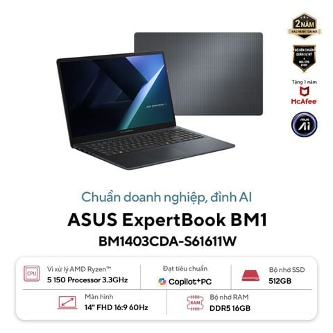 Laptop Asus Expertbook B1 BM1403CDA-S61611W (Ryzen 5 150 | 16GB RAM | 512GB SSD | Windows 11 Home) BH 24 tháng