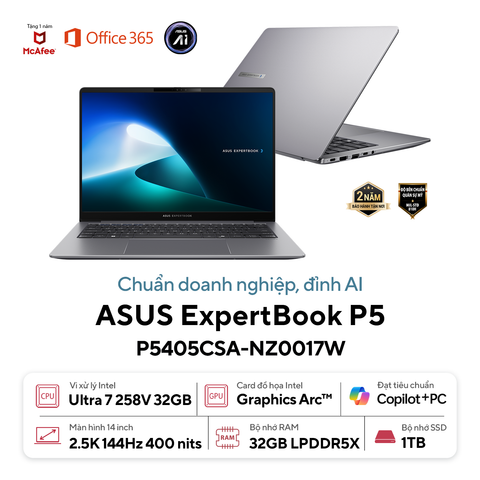 Laptop Asus ExpertBook P5 P5405CSA-NZ0017W (Ultra 7-258V/ 32GB/ 1TB/ Win 11 Home) BH 24 tháng
