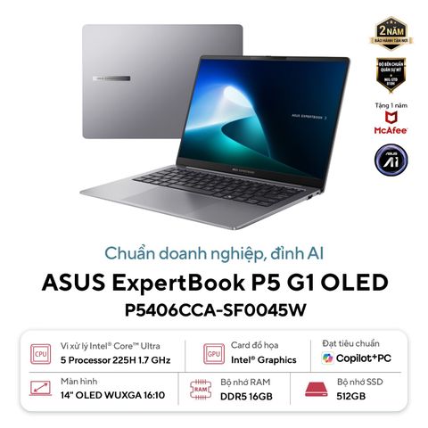 Laptop Asus ExpertBook P5 P5406CCA-SH0045W (Ultra 5-225H | 16GB RAM | 512GB SSD | Windows 11 Home) BH 24 tháng