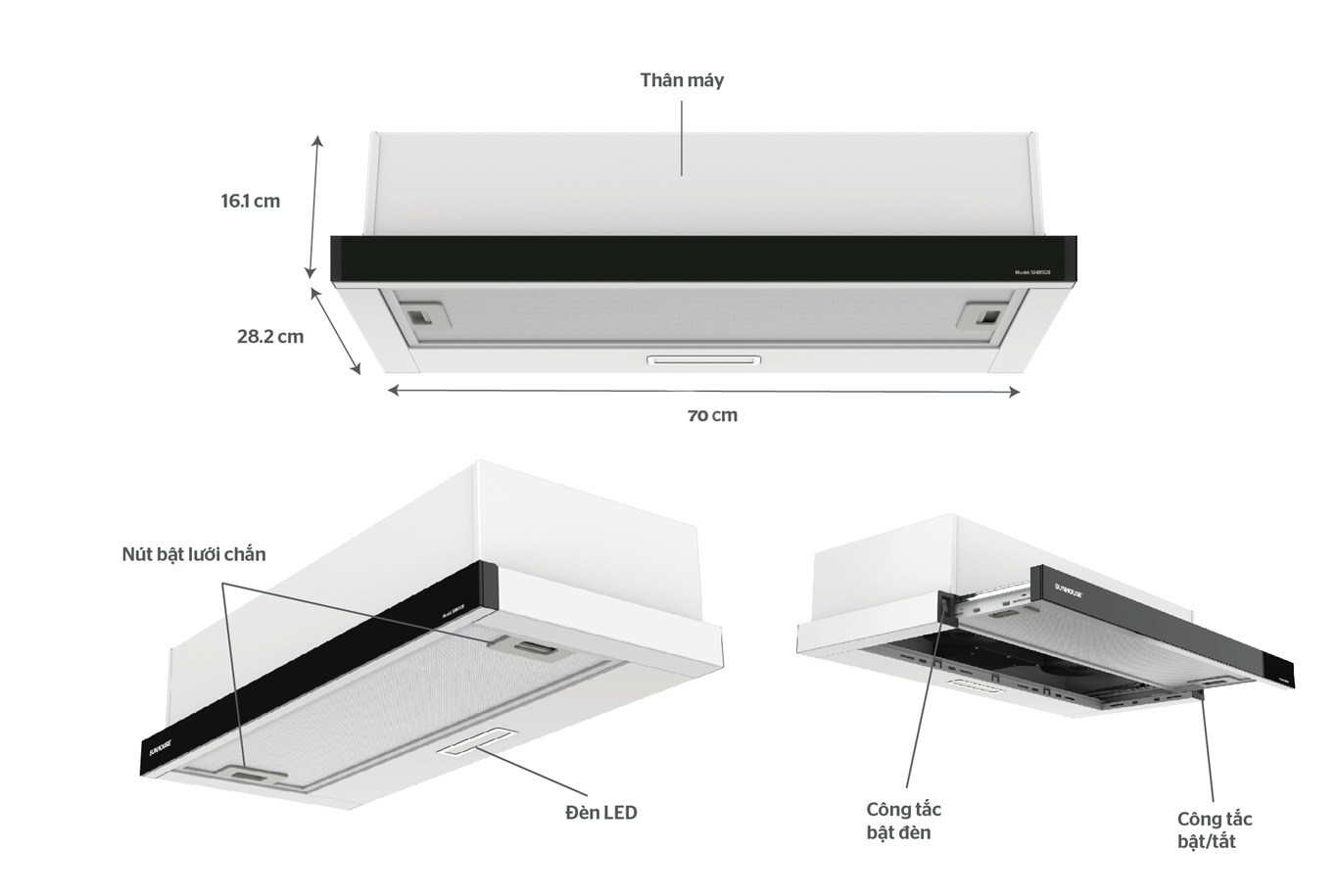 Máy hút mùi âm tủ Sunhouse SHB6128 SHB6128MT – ảnh 6