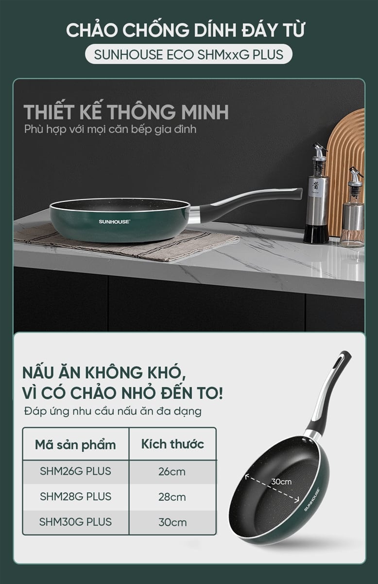 Chảo chống dính đáy từ Sunhouse eco SHM28G PLUS – ảnh 4