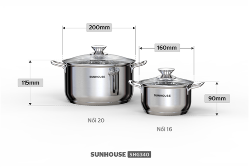 Bộ nồi inox 3 đáy Sunhouse SHG340 – ảnh 3