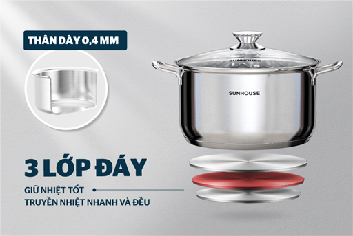 Bộ nồi inox 3 đáy Sunhouse SHG340 – ảnh 4