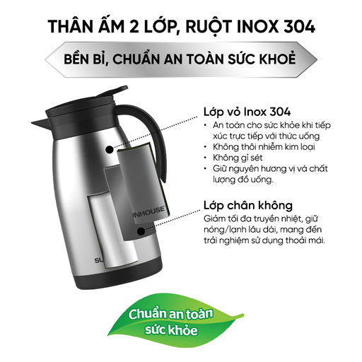 Ấm giữ nhiệt pha trà 1.4L inox 304 Sunhouse KS-TH1400TI – ảnh 2