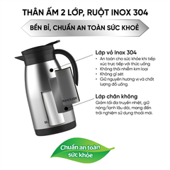 Ấm giữ nhiệt pha trà 1.4L inox 304 Sunhouse KS-TH1400TI ảnh 2