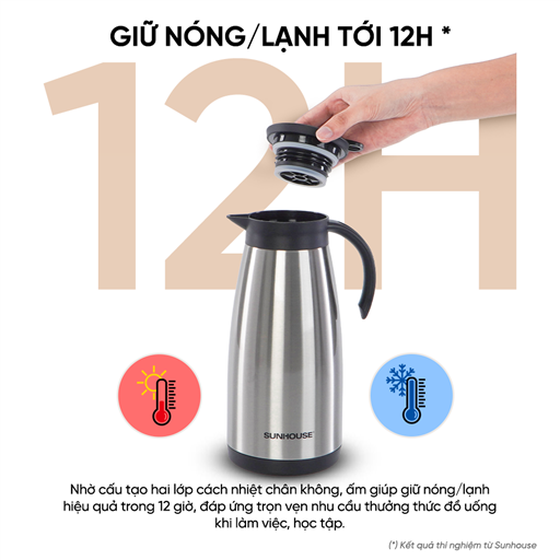 Ấm giữ nhiệt pha trà 1.4L inox 304 Sunhouse KS-TH1400TI – ảnh 3