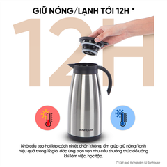 Ấm giữ nhiệt pha trà 1.4L inox 304 Sunhouse KS-TH1400TI ảnh 3