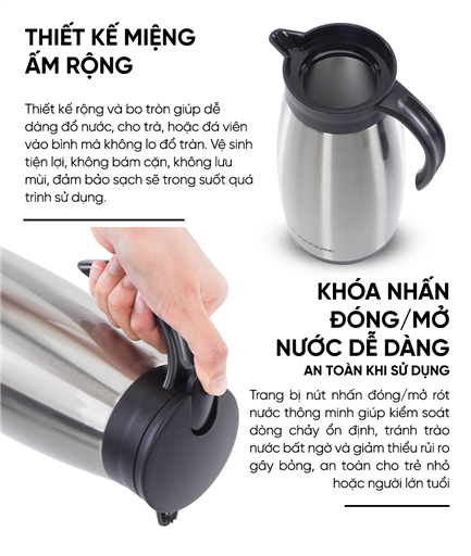 Ấm giữ nhiệt pha trà 1.4L inox 304 Sunhouse KS-TH1400TI – ảnh 4