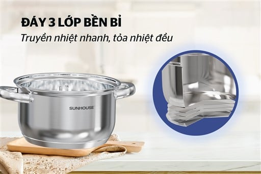 Bộ nồi inox 3 đáy Sunhouse SHG361 – ảnh 7