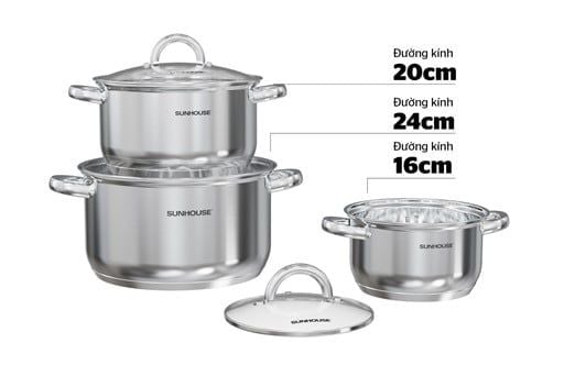 Bộ nồi inox 3 đáy Sunhouse SHG361