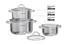 Bộ nồi inox 3 đáy Sunhouse SHG361 ảnh 1