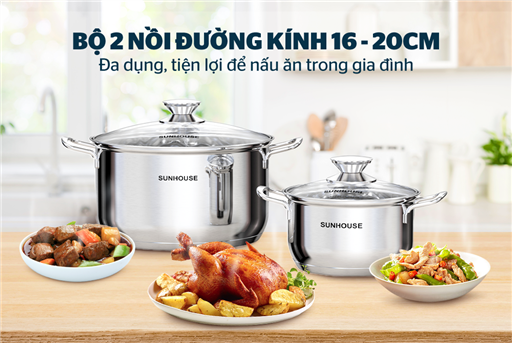 Bộ nồi inox 3 đáy Sunhouse SHG340 – ảnh 2