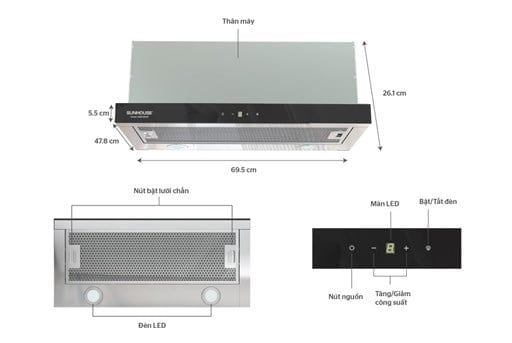 Máy hút mùi âm tủ Sunhouse SHB6288MT
