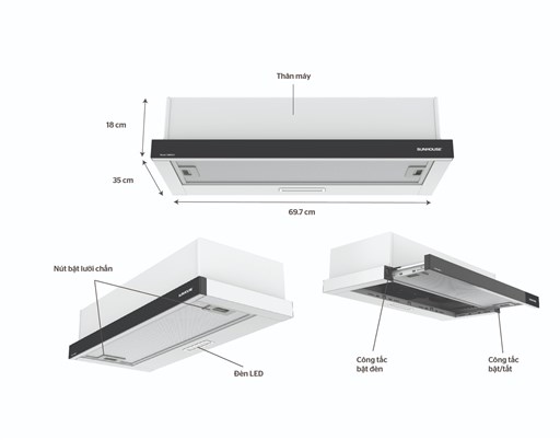 Máy hút mùi âm tủ Sunhouse SHB6123