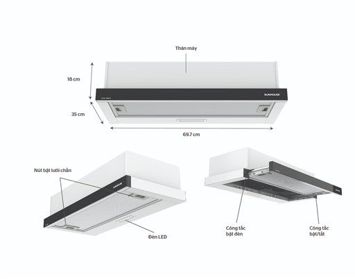 Máy hút mùi âm tủ Sunhouse SHB6123