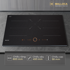 Bếp từ 3 vùng nấu 80cm với mặt kính Onyka chống trầy xước Malloca MI803ES ảnh 2
