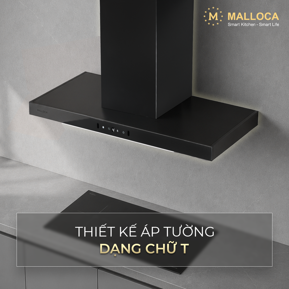 Máy hút mùi áp tường dạng chữ T Malloca MH9045TS - Động cơ BLDC 4 tốc độ, êm 46 dB Máy hút mùi áp tường dạng chữ T Malloca MH9045TS - Động cơ BLDC 4 tốc độ, êm 46 dB