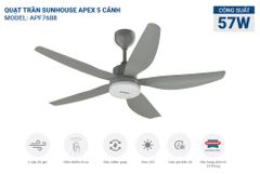 Quạt trần 5 cánh có đèn Sunhouse apex APF7688 ảnh 5