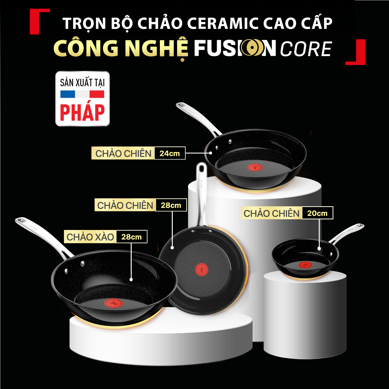 Chảo chiên ceramic cao cấp Tefal EXCELLENCE+ CERAMIC, Fusion Core – ảnh 3