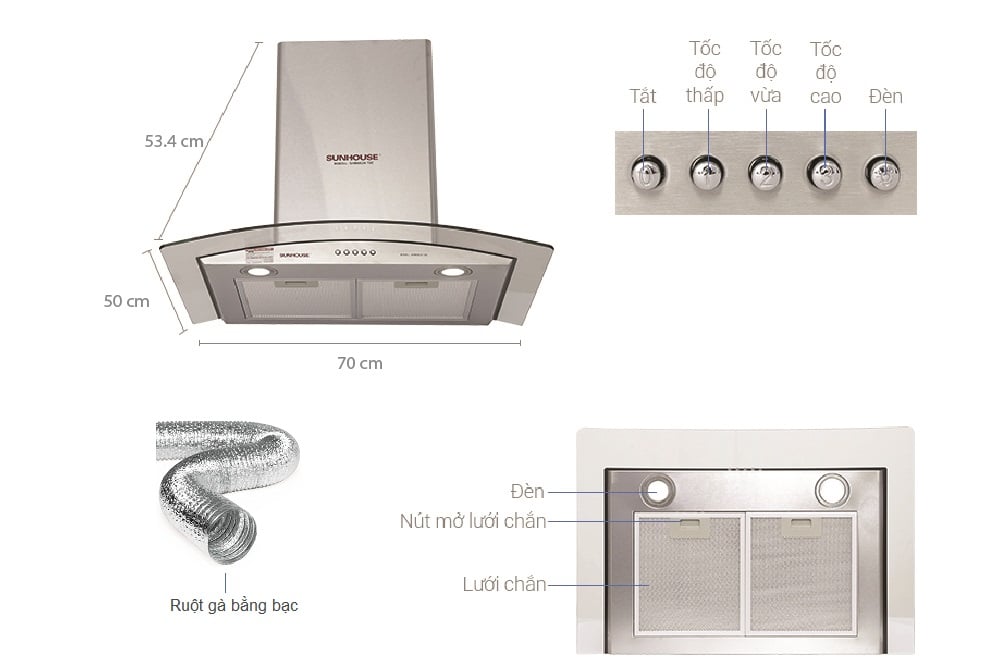 Máy hút mùi kính cong Sunhouse SHB6629-70C – ảnh 7