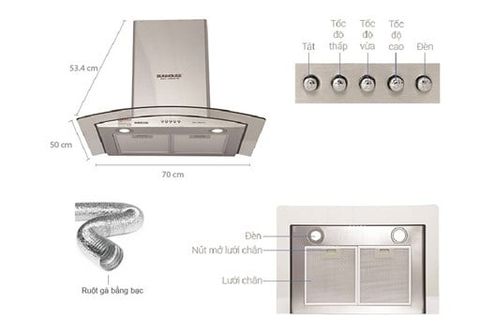 Máy hút mùi kính cong Sunhouse SHB6629-70C